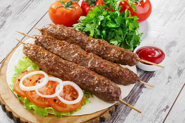 shish kebabs on wooden skewers