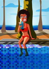 The girl in the pool on vacation