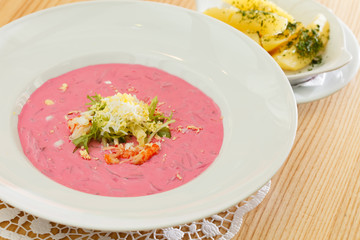 cold beetroot soup with potatoes