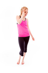 Fototapeta premium Young woman using fingers as glasses