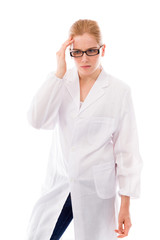 Female scientist looking worried