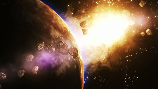 Amazing Earth animation surrounded with Asteroids
