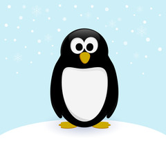 Vector penguin in cartoon style on snow background