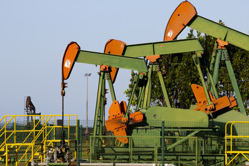 Close-up of oil pumps