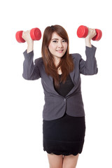 Asian businesswoman exercise with dumbbells in her both hands