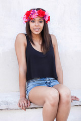 Beautiful African American model posing fashion style