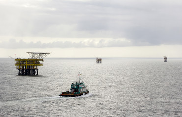 Oil rigs with standby boat