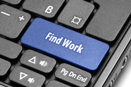 Find Work. Blue hot key on computer keyboard.