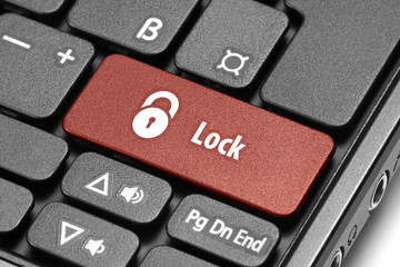 Lock. Red hot key on computer keyboard.