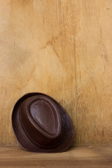 hat and wooden background, grunge scene