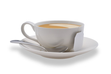 Cup of tea with tea bag isolated on white background
