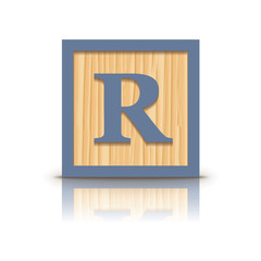 Vector letter R wooden alphabet block