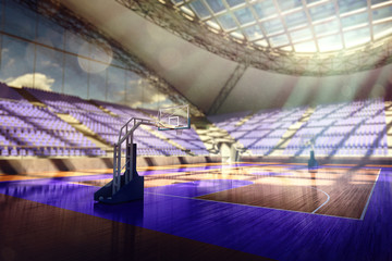 Fototapeta premium Basketball arena render in orange toning