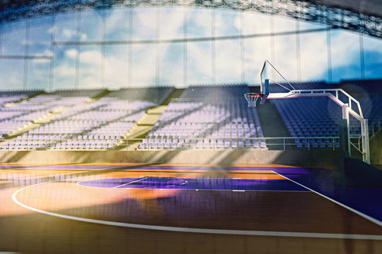 Basketball arena render in orange toning