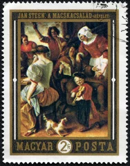 Fotobehang stamp printed by Hungary, shows The Feast, by Jan Steen © cityanimal