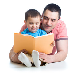 dad reading a book to kid