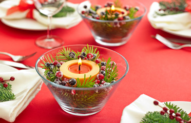 Table setting with real tree decoration