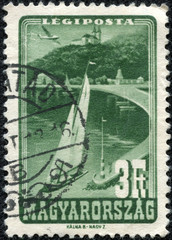 stamp printed by Hungary, shows Lake Balaton