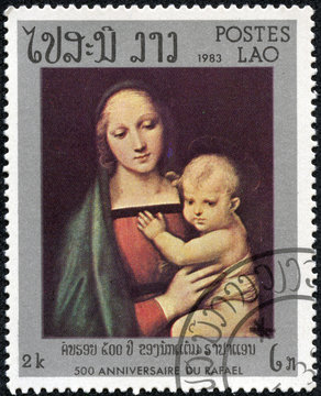 stamp shows painting "Madonna Granduca" by Raphael