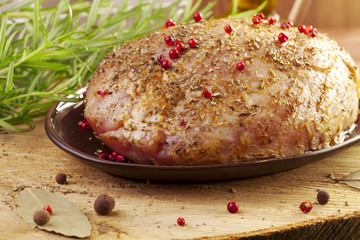 Raw ham in marinade
