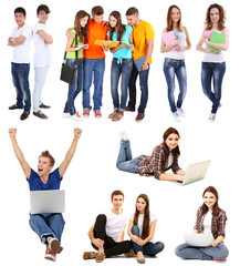 Obraz premium Collage of young students isolated on white