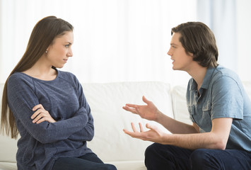 Man Explaining Woman While Arguing In Living Room
