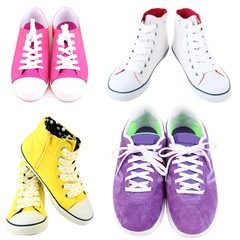 Collage of sport shoes isolated on white