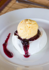 Dessert ice cream vanilla with jam