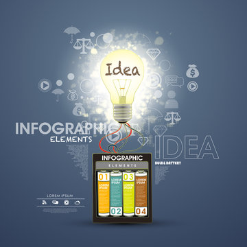 Infographic Elements, Battery Lighting The Bulb