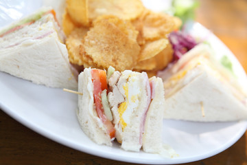Club sandwich with on wood background