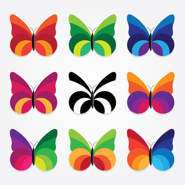 vector set of nine trendy flat design colorful butterflies