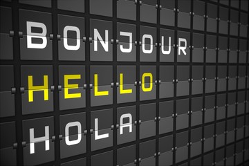Hello in languages on black mechanical board © WavebreakmediaMicro