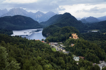 Bavarian Alps, village Schwangau and Hohenschwangau Castle