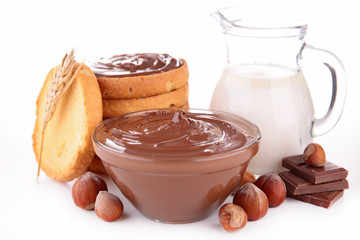 chocolate spread,bread and milk