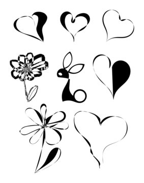 set of hearts and flowers