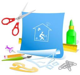 Home inspiration. Paper template. Raster illustration.