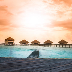 Fototapeta premium Over water bungalows with steps