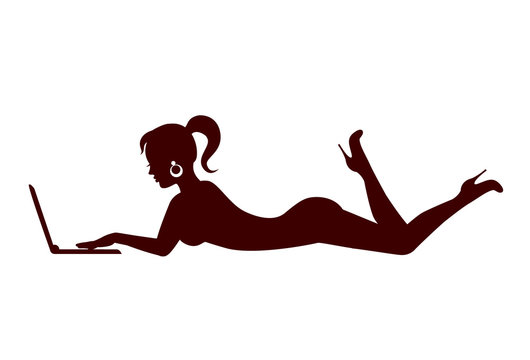 silhouette of a lying woman with a laptop