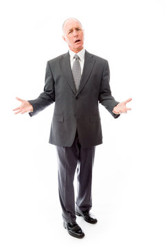 Shocked Businessman Shrugging With Raised Hands