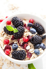 Healthy breakfast with granola and fresh berries