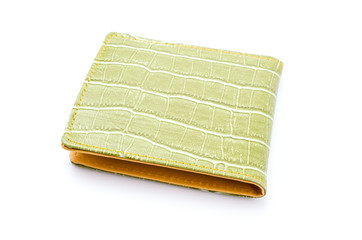 Green leather wallet isolated white background