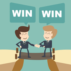 win win businessman with shake hands on cliff