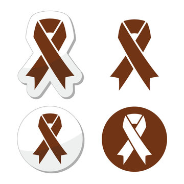 Brown ribbon anti-tobacco symbol, awereness of colon cancer