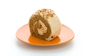 Roll coffee cake isolated on white background