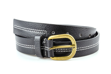 Black leather belt isolated white background