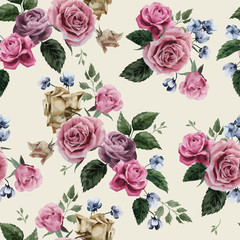 Fototapety  Vector seamless floral pattern with roses on light background