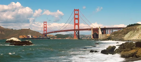 Schapenvacht deken met patroon Baker Beach, San Francisco Golden Gate Bridge.