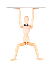 wooden Dummy waiter with empty silver tray