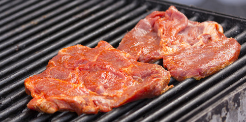 Raw meat on rack