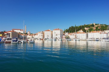 Obraz premium View from the harbor on the city Piran, Slovenia